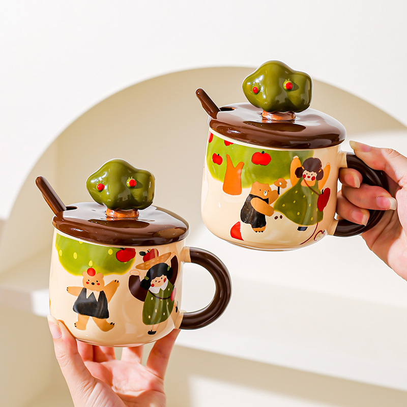 Anime Merchandise Mugs - น่ารักการ์ตูนอะนิเมะสินค้า Apple Tree สาวเซรามิคแก้วน่ารักสาวกาแฟอาหารเช้านมถ้วยน้ําของขวัญวันเกิด
