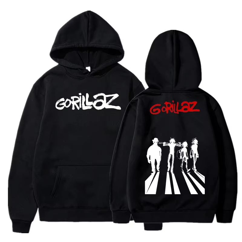 Anime Merch Shopping - เสื้อสเวตเชิ้ตลายกราฟิก Gorillaz สไตล์วินเทจ ล้างสี ลายอนิเมะ สไตล์ฮาราจูกุ
